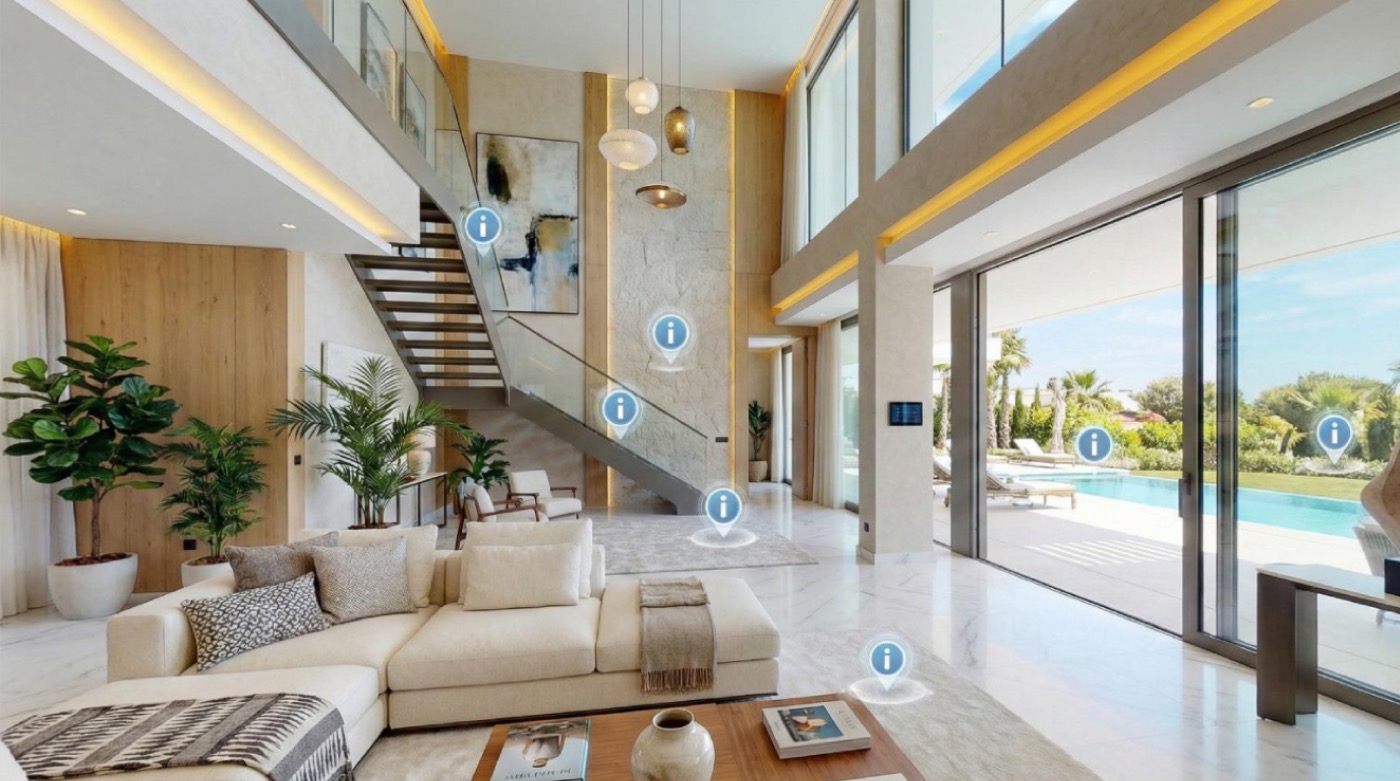 Architectural visualization render showing a detailed interior space