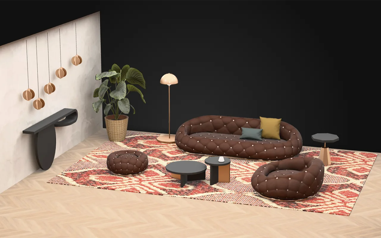 Interactive living room 3D interior scene